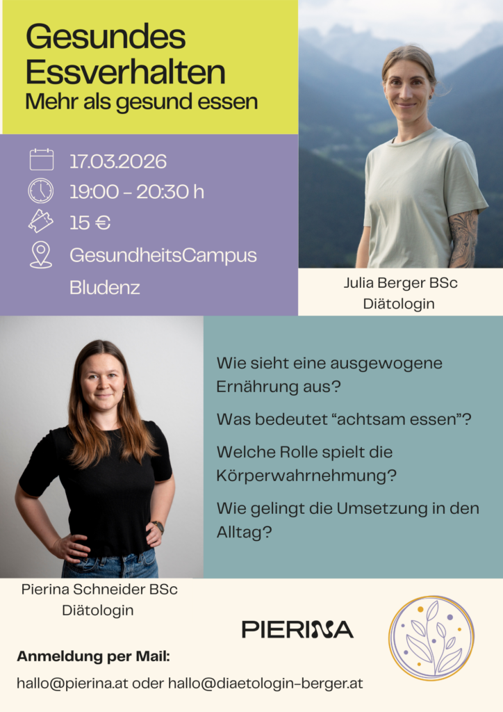 Flyer zum Vortrag vom 17.03.2026 mit dem Thema "Gesundes Essverhalten. Mehr als gesund essen".